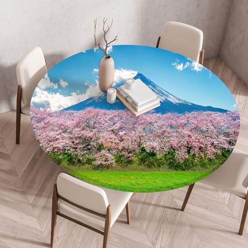 Hixingo Mantel Redondo Impresión de Paisaje Mantel con Elástico, Mantel Impermeable Poliéster 60-140 cm Mantel Mesa para Cocina, Jardín (110CM,Color G)
