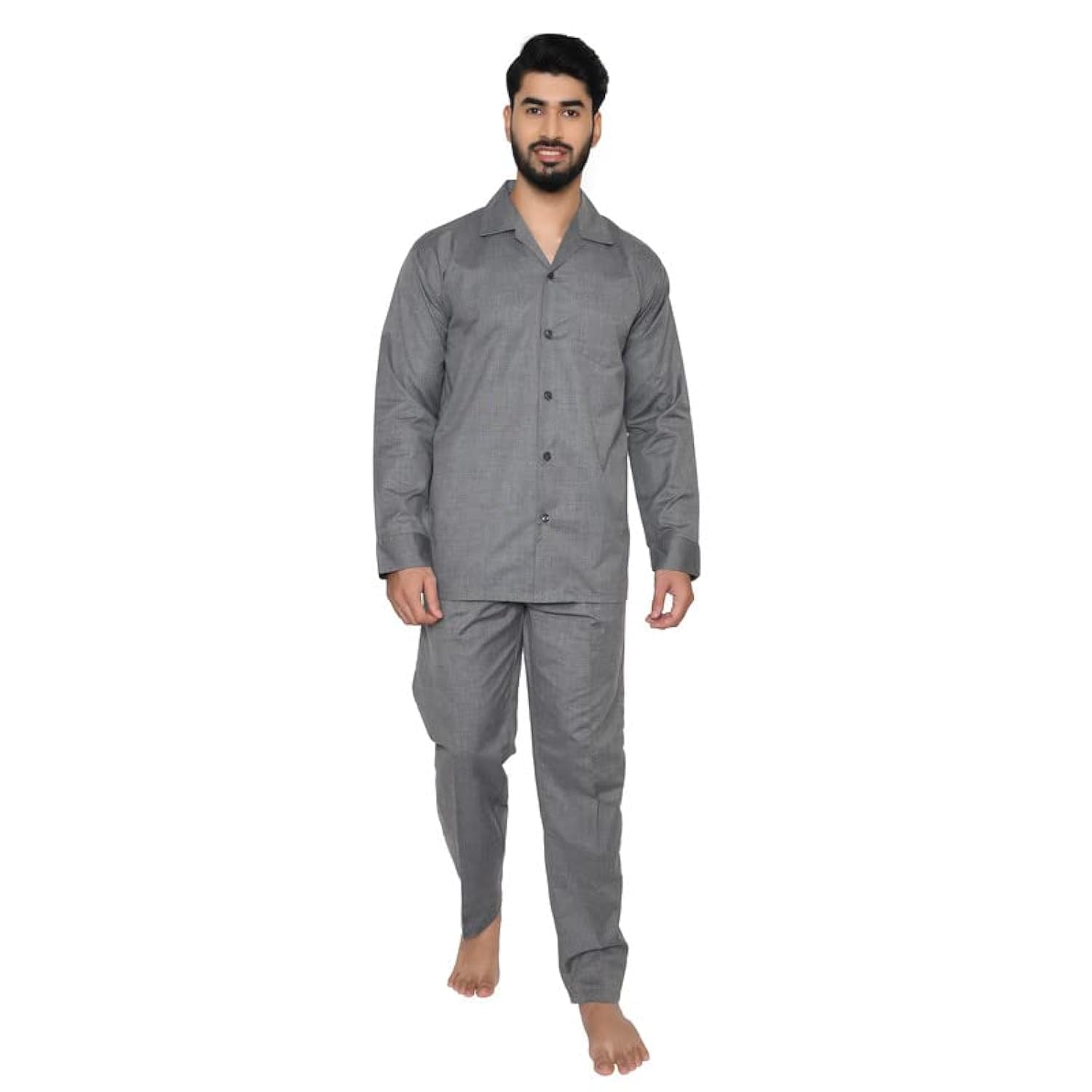 FILAFIL Cotton RICHED with Polyester Mens Nightsuit with Fully Elastic Pajama and Buttoned Full Sleeve TOP SIZE-3XL,D.Grey-image-16