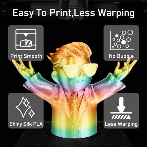 Image of Silk Multicolored Rainbow PLA 3D Printer Filament, 1.75mm PLA Fast Color Change 3D Printing Material, 1kg Spool (2.2lbs),for FDM 3D Printers