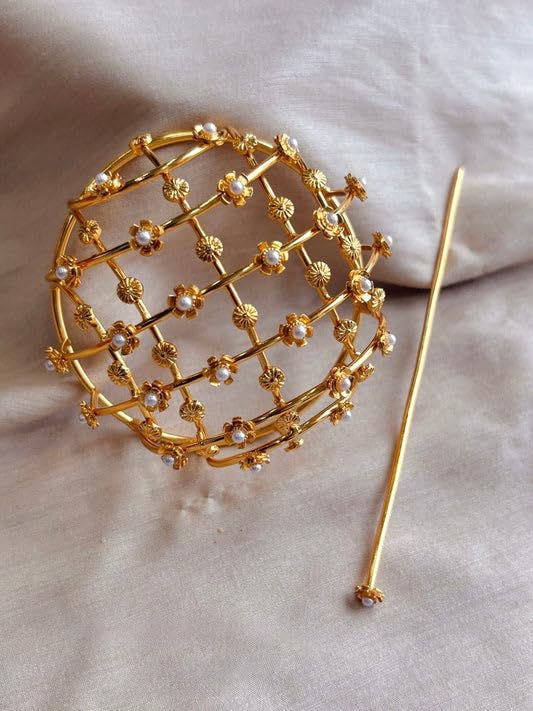 Image of Womens Bun Holder Hair Slide Clip Hairpin Stick Hair Accessories Gold | 1 Piece Hair Bun Cage (Bloom Cage)