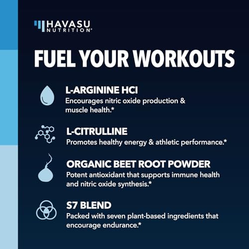 Image of L-Arginine Powder - Nitric Oxide Supplement for Men and Women with L-Citrulline and Beet Root - Pre and Post Workout Support for Endurance and Recovery - Unflavored, 1 Month Supply (30 Scoops)