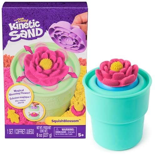 Kinetic Sand - KIT FLOR MÁGICA 'SQUISH BLOSSOM' : 227 g de Arena Mágica Rosa, Neón y Amarilla, 1 Molde y 1 Maceta con Moldes - 6071548 - Kit Manualidades niños - Juguetes Niños 5 Años +
