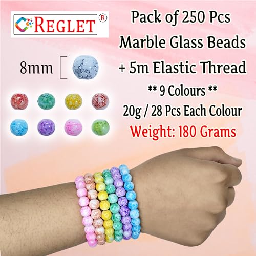 Image of 250 Pcs Marble Glass Beads for Jewellery Making Kit - Glass Beads for Bracelet Making Kit - Bead Craft - 8mm
