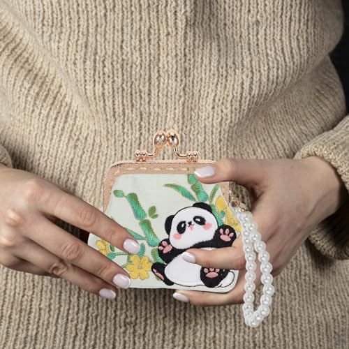 Monedero dorado elegante en brocado con flores bordadas 7