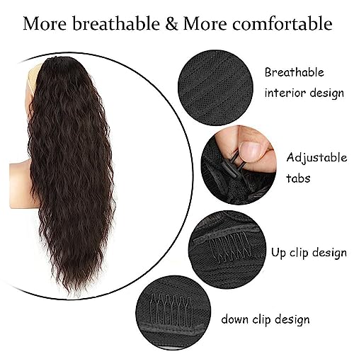 PORSMEER Ponytail Extension Dark Brown Long Curly Drawstring Clip in Pony Hair Extension Synthetic Water Curl Pony Tail Hairpiece for Women - Image 3