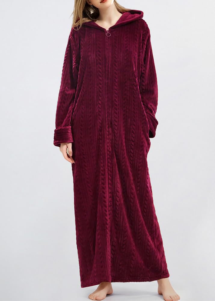 Peignoir De Bain Femme Eponge Long Epais Chaude Maxi Robe De Chambre Hiver Polaire Tout Doux Pyjama Kimono Tissu Confortable Éponge Zippé Large Eponge Sweat