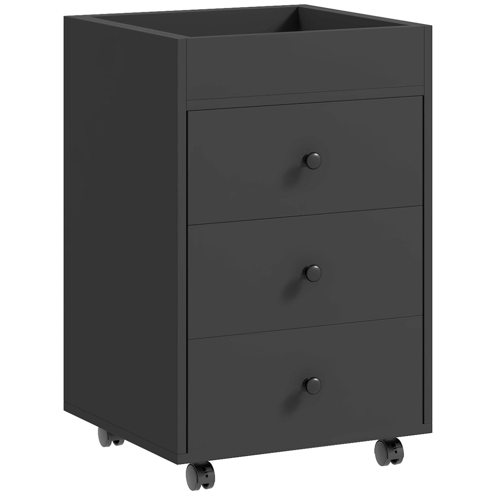 HOMCOM 3 Drawer Home Office Storage Cabinet, Office Drawer on Wheels with Removable Tray, Under Desk Printer Stand with Storage, Black