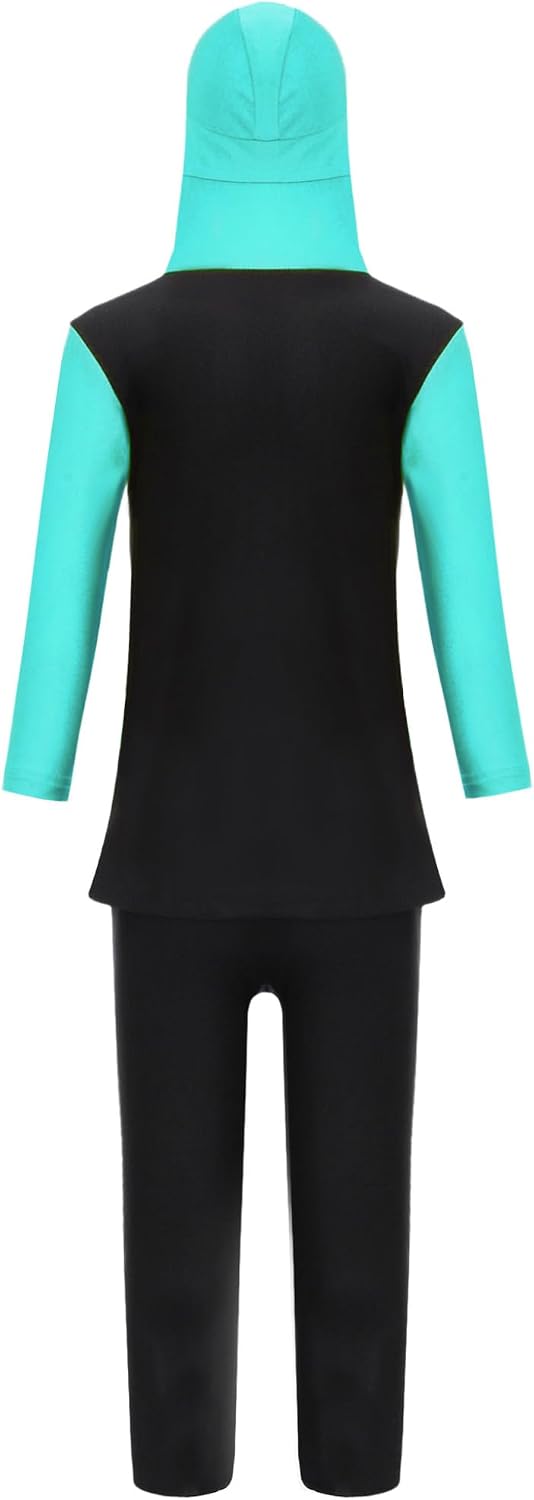 TTAO Kids Girls 2pcs Modest Muslim Swimsuit Full Cover Rash Guard Bathing Suit Long Sleeve Burkini Set