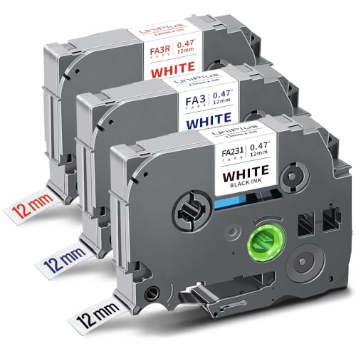 UniPlus 3x Reemplazo de Etiquetas de Tela para Ropa Compatibles con Brother TZe FA231 TZe FA3 TZe FA3R Cinta Textil para Brother PT 1000 1005 1010 D200 H105 H110 P700 P750W, 12 mm x 3 m