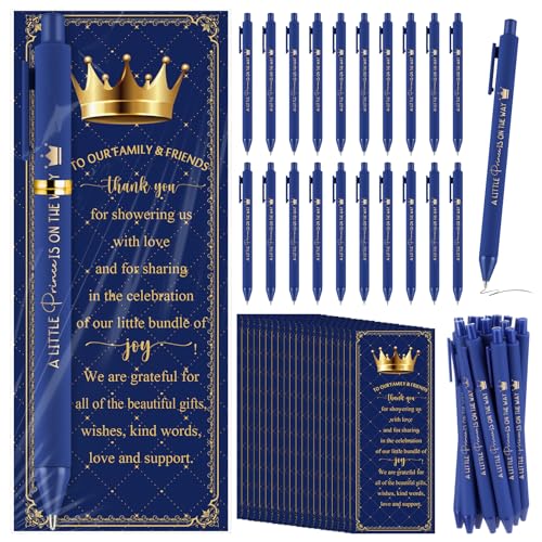 Engrowtic 50 Set Baby Shower Gifts Pens for Guests Bulk Royal Prince Baby Shower Party Favors A Little Prince is On The Way Retractable Ballpoint Pens...