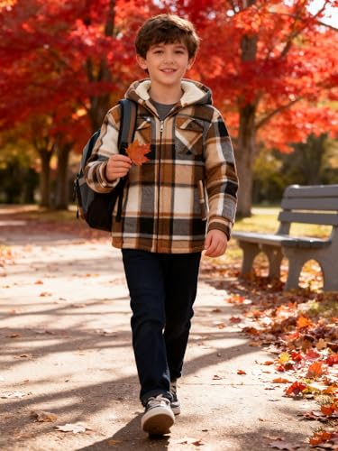 Image of Boys Fleece Jacket with Hood Unisex Child Sherpa Lined Zip Up Warm Coat Hooded Sweatshirt Outerwear
