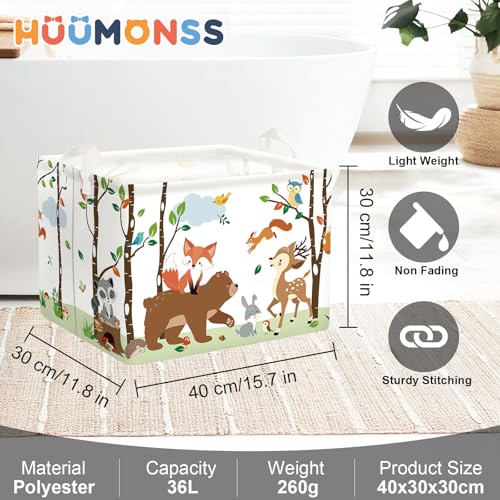Image of Woodland Animals Baby Laundry Hamper Collapsible Clothes Kids Storage Basket Large Boys Girls Gift Toy Box Bin for Nursery Room, Bear, 36L