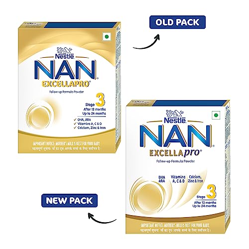 Image of Nestle NAN EXCELLAPRO Nan Stage 3 Follow-Up Formula Milk Powder For Babies, 12-24 months, With DHA, ARA, 400g Pouch in Box - (Pack of 2)