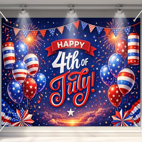 Image of BlissYard 4th of July Backdrop Independence Day Patriotic Party Decorations Photo Booth Backdrop 8x6ft Happy Fourth of July Banner Red White Blue Party Supplies Patriotic Holiday Party Decoration