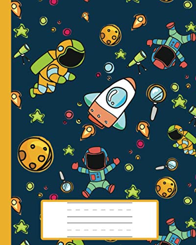 Primary Composition Notebook: Primary Story Lined Pre K Wide Ruled Book for Kids | Dotted Midline with Picture space | Handwriting Lines for Practice ... Kindergarten | Astronaut Space Galaxy Themed