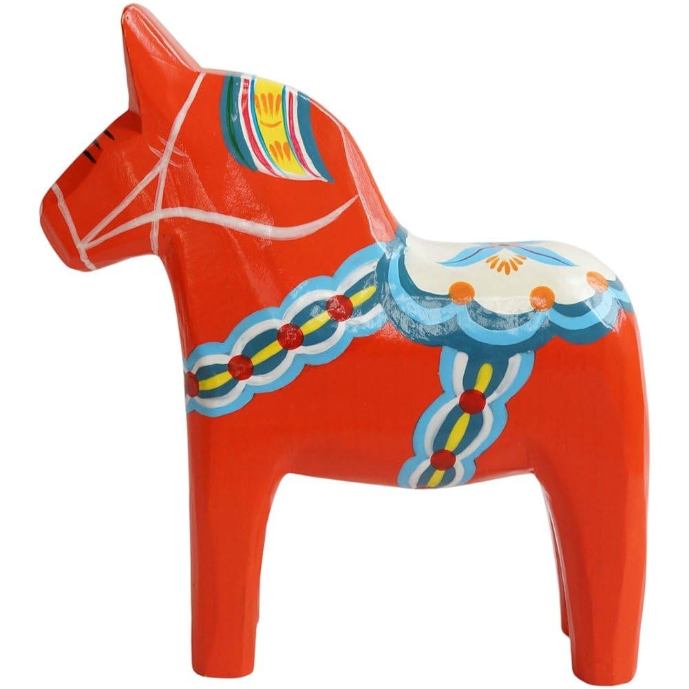 Statue de cheval de Dalécarlie suédois traditionnel en bois pour décoration d'étagère intérieure