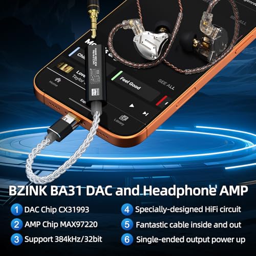 Image of USB C to 3.5mm DAC Headphone Adapter with Dual Chip CX31993 & MAX97220, Portable Decoding Amp Hi-Res 32bit /384KHz Audio Dongle with Silver-Plated OCC Cable for iPhone, Android, Mac, IEMs Earphones