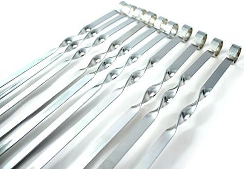 Set of 10 Stainless Steel BBQ Grilling Kabob Skewers. 50cm Length 1cm Width 1.5mm Thick. for All Your Barbecue Needs.