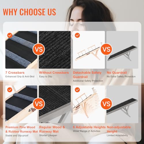 VEVOR Dog Ramp, Folding Pet Ramp for Bed, Adjustable Dog Ramp for Small, Large, Old Dogs & Cats, Wooden Pet Ramp with 47.2" Long Ramp, Adjustable from 13.8" to 27.6", Suitable for Couch, Sofa, Car - Image 4