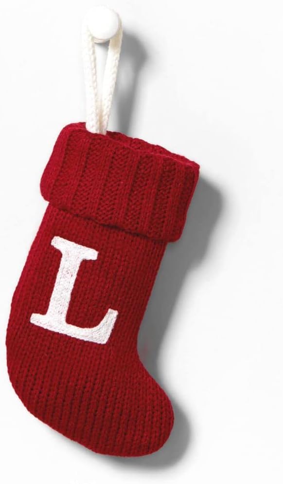Wondershop Stocking Christmas Stockings Knit Mini Red L 8.5 inches Silver Tinsel 1000 Strands Embroidered Monogrammed Initial Letters