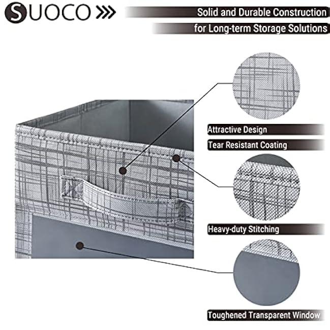 SUOCO Cube Storage Bins with Clear Window, Foldable Fabric Baskets Boxes for Shelf Closet Organizer, Nursery and Kids Room, 8 Pack, Grey