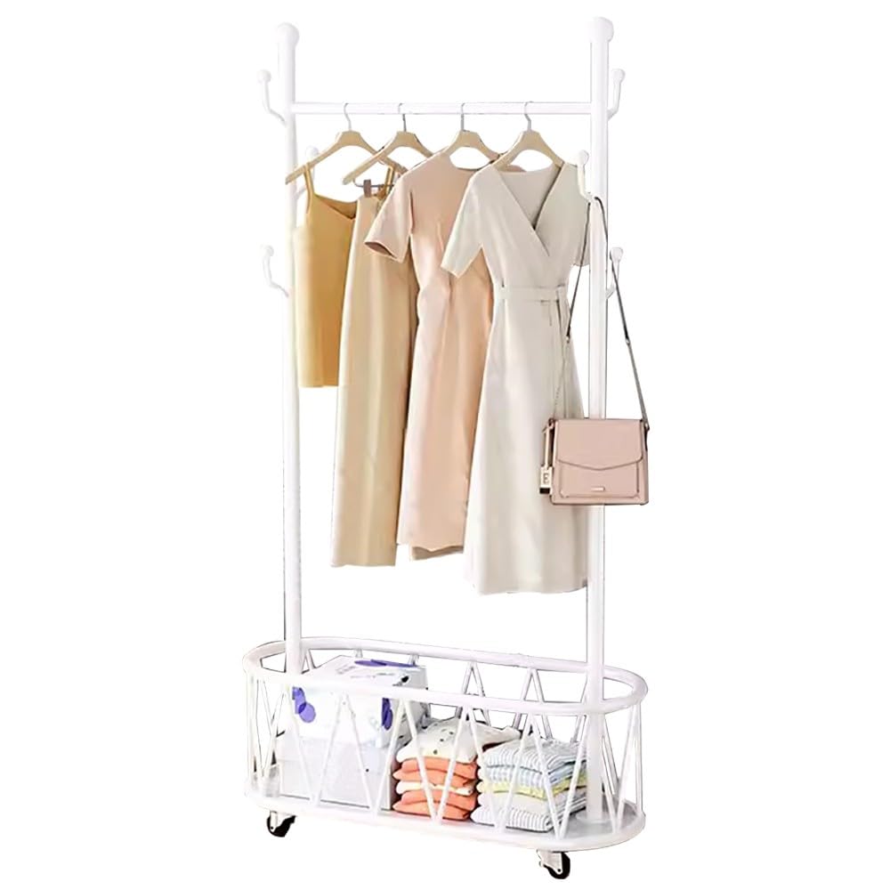 FGXHHS Heavy-Duty Mobile Coat Rack with Wheels, Industrial Steel Frame for Bedroom & Entryway, Space-Saving Design