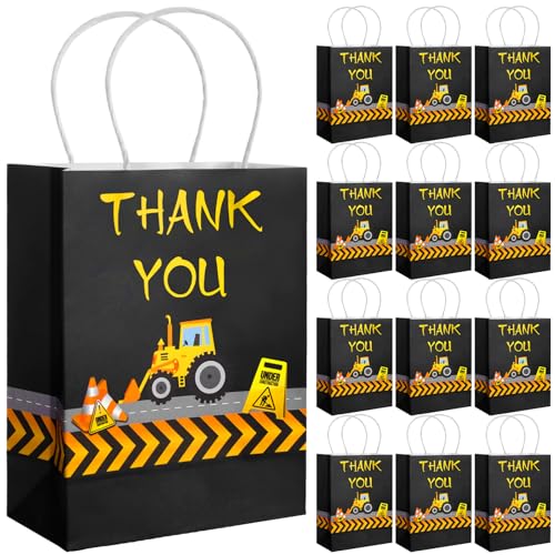 Outus 12 Pieces Construction Party Favors Bags Truck Themed Candy Goodie Bags for Birthday Themed Party Supplies Decorations, 8.3 x 6.3 x 3.1 Inches (Black)