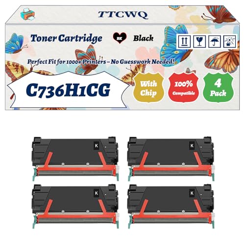 Compatible for Lexmark C736H1CG C736H1MG C736H1YG Toner Cartridge Work for Lexmark C736DN C736DTN C736N X736DE X738DE Printers (4 Pack Black)