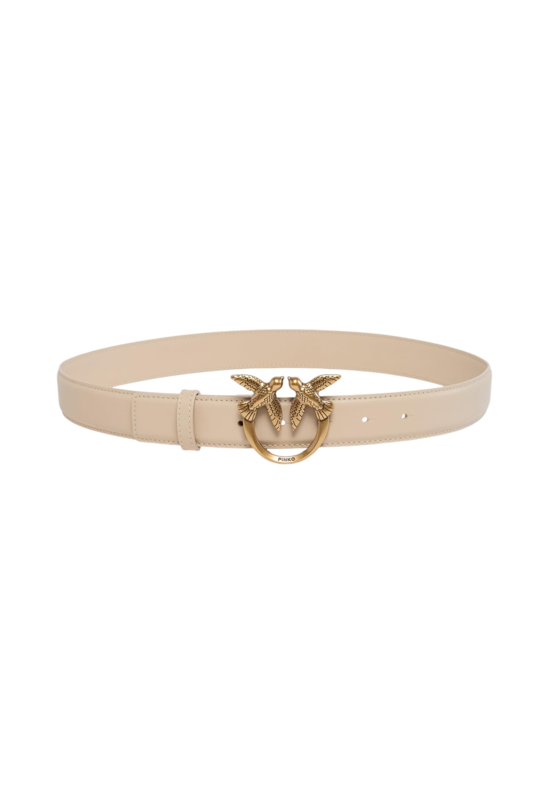 Pinko Ceinture Love Birds en cuir doux main soie beige pour femme