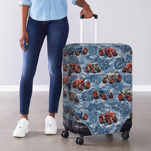 Image of Coloranimal Palm Leaf Tractor Luggage Covers Washable Travel Luggage Covers Fashion Suitcase Covers Spandex Suitcase Protector Fits 22-24 Inch Luggage for Adult
