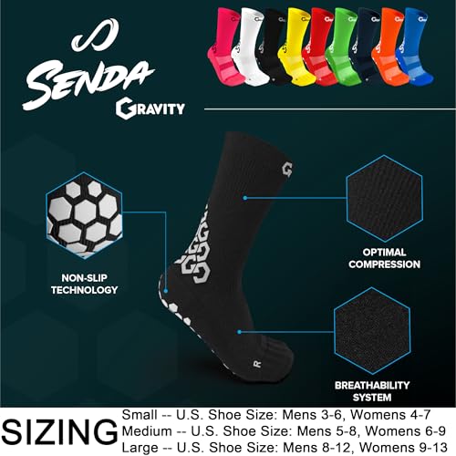 SENDA Gravity Performance Grip Socks with Non-Slip Technology, Soccer, Running, Basketball, Unisex, Crew Length2