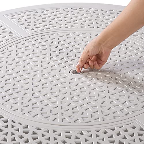 Image of Oakland Living Round 44 in. x 44 in. Aluminum Propane Fire Pit Table with Glass Beads, Two Covers, Lid, 57,000 BTUs in White Finish