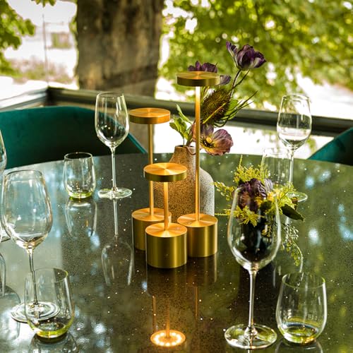 SAKRINGT 2 Pack Cordless Table Lamp Rechargeable, 5000mAh Battery Operated Portable Table Light,Dimming LED Table Lamp for Restaurant/Patio/Outdoor(Gold)