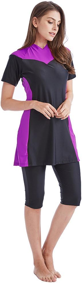 Tumon Bay Womens Modest Swimsuits 2 Pieces Muslim Swimwear Burkini Surfing Suit (Asia XL-US Size 8-10, Purple)