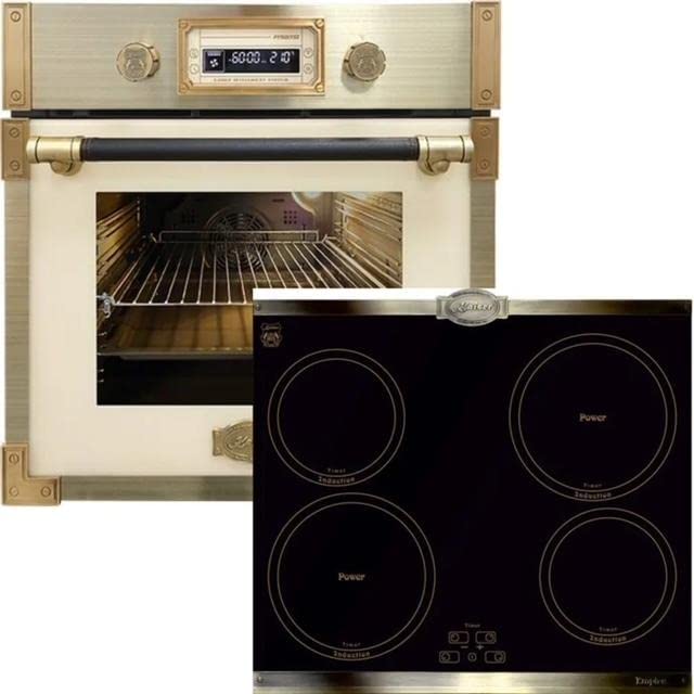 Kaiser Pyrolyse Backofen »EH 6427 ElfAD+KCT 6395 IEm«, Retro Pyrolyse Einbau Backofen 73L Elfebeinfarbiges Glas 60 cm…