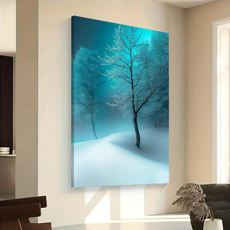 Tableau sur toile arbre solitaire forêt enneigée déco murale - 4