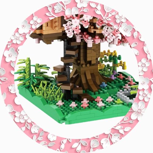 Pink Cherry Blossom Bonsai Tree Building Blocks Set,(1443 Pieces) Flower Treehouse Model Mini Building Block Toys,Tree House Model Toys Gifts for Kid and Adult