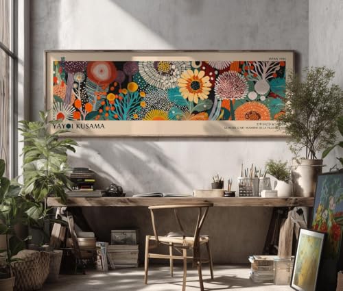 YUSUZHU Quadro panoramico su tela di Yayoi Kusama: grandi stampe Japandi da appendere sopra il divano o il letto per decorare il soggiorno (70x210 cm/senza cornice)