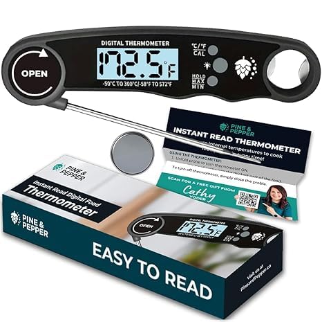 Cathy Yoder's Meat Thermometer Digital, Instant Read Food Thermometer for Cooking in Air Fryer Oven, BBQ, Grill & Baking. Measure Internal Temperatures Probe Easy Display Kitchen Grilling Accessories