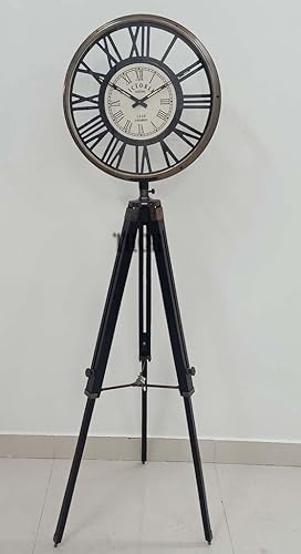 THOR INSTRUMENTS Reloj de pie redondo antiguo náutico marítimo vintage con trípode de madera soporte decoración soporte marino piso negro soporte