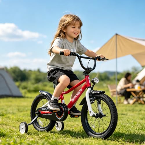 Image of WinHope Kids Bike with Headlight, 12-20 Inch Pedal Bike for 2-12 Boys Girls | Dual Brake with Training Wheels Water Bottle for Summer Outdoor Riding Birthday Gift for Toddlers