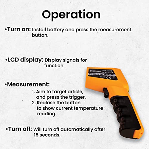 Image of Thermomate Infrared Thermometer Non-Contact Digital Temperature Gun-50C to -550C (-58F to 1022F) IR Thermometer for Industrial, Kitchen Cooking, Ovens