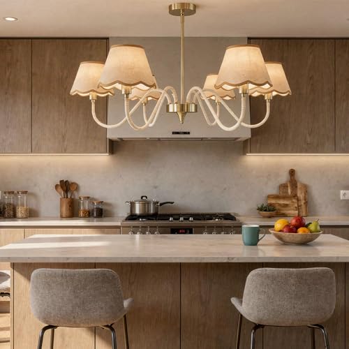 Image of 39 inch Boho Rattan Chandelier, 6-Light Rattan Pendant Light, Handwoven Natural Rattan, Rustic Industrial Adjustable Rattan Fixture for Dining Room, Kitchen Island & Living Room, E12 Socket