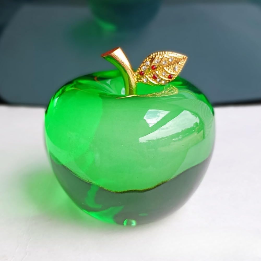 クリスタルガラスグリーンアップル文鎮飾りフルーツガラス置物