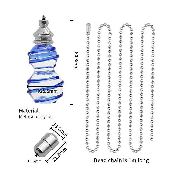 LumenTY 2 Sets bathroom light cord pulls light pull weight handle Light Pull Chain Extension with Ball Chain 1 Metre Length/Connectors for Bathroom Toilet Bedroom -Gourd Shaped Crystal Lamp Pull - Image 5