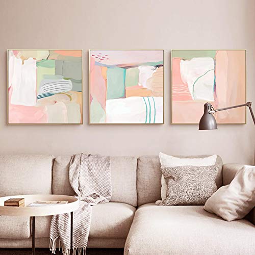 Mur art impression toile peinture abstrait scandinave rose blanc vert carré 20x20cm