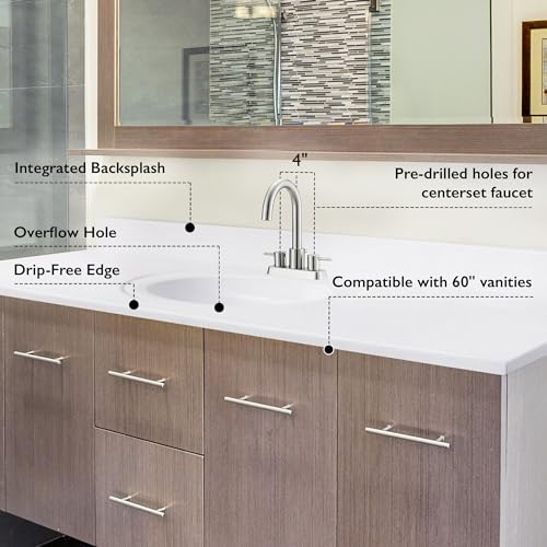Image of Design House Cultured Marble Vanity Top, 61 in W x 22 in D, Integrated 4 in Centerset Oval Sink & Backsplash, Solid White, 597427