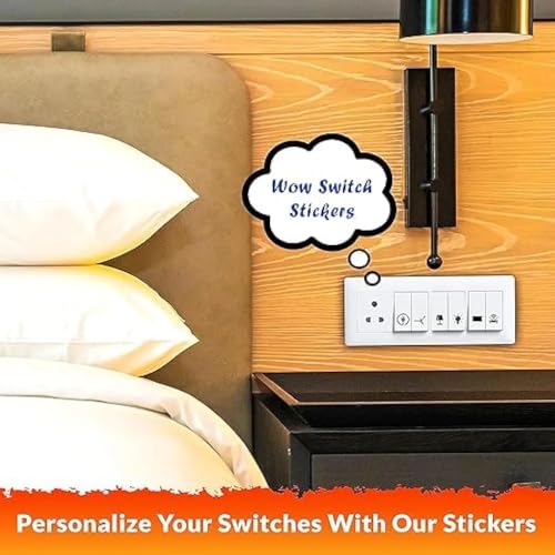 Image of Switch Board Stickers for Home and Office - 41 Pattern 600 Pcs Self Adhesive, Modern Electric White Switch Board Covers, Transparent Stickers for Switches, Lightbulb, Fan, AC, Stickers