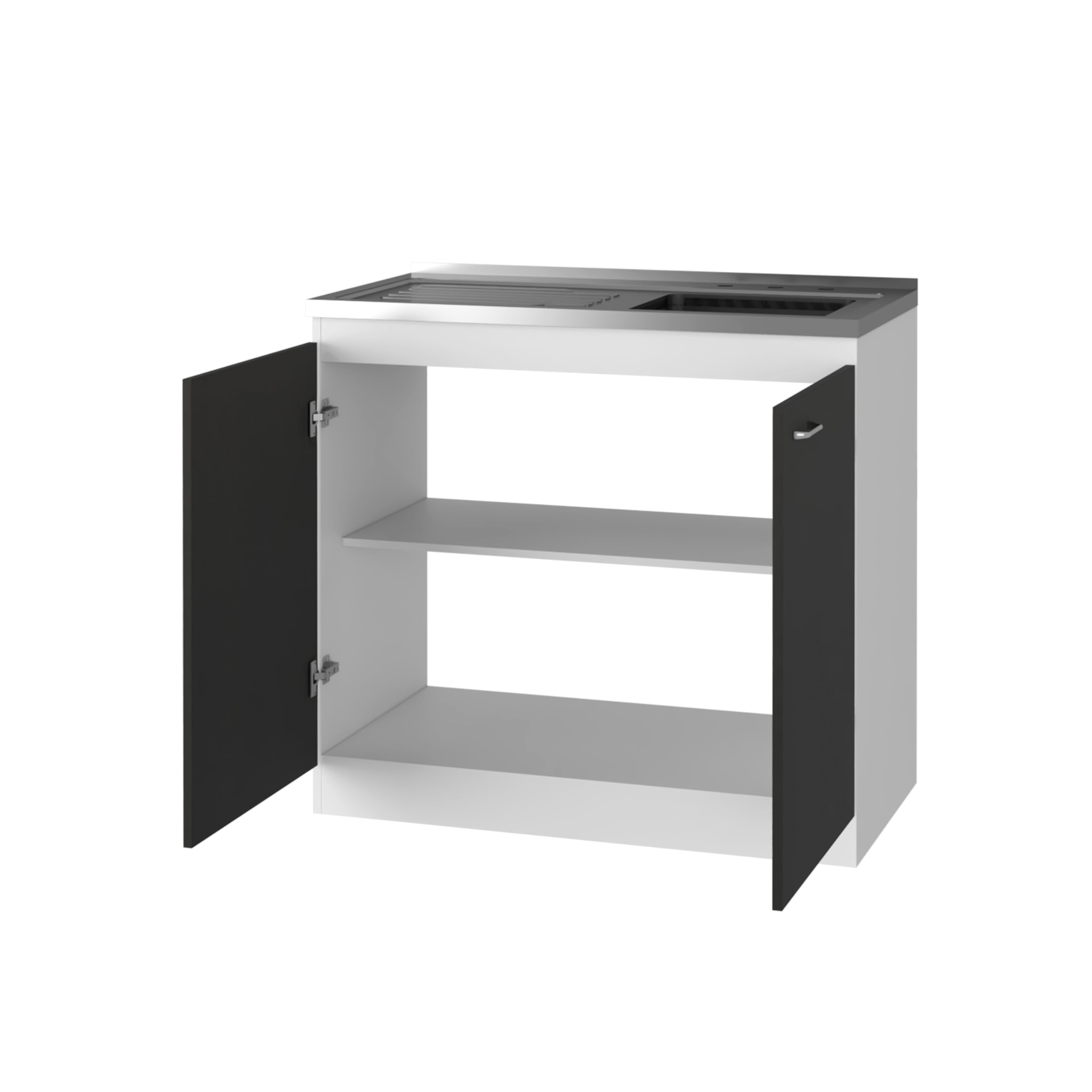 Utility Sink, Double Door Cabinet, Stainless Steel Countertop