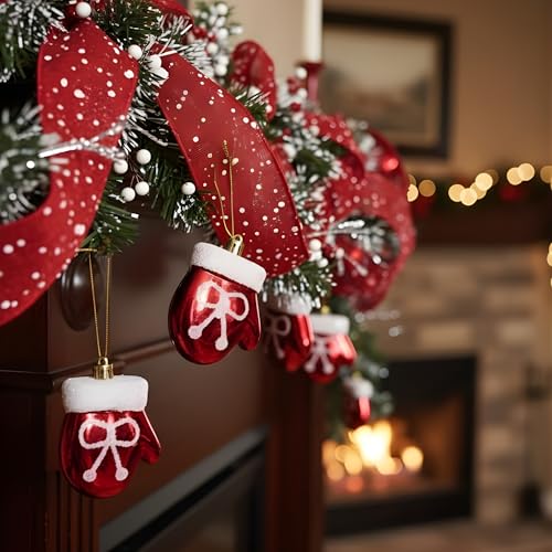 Image of Crackles Santa Hand Christmas Hanging Ornaments (Set of 4) | Red Decorative Mittens for Christmas Tree & Home Decor | Festive Gift & Party Decoration